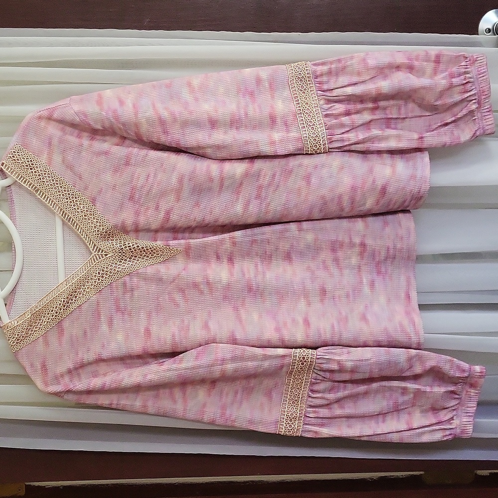 Women's Large long sleeve embellished collar and balloon sleeves pink